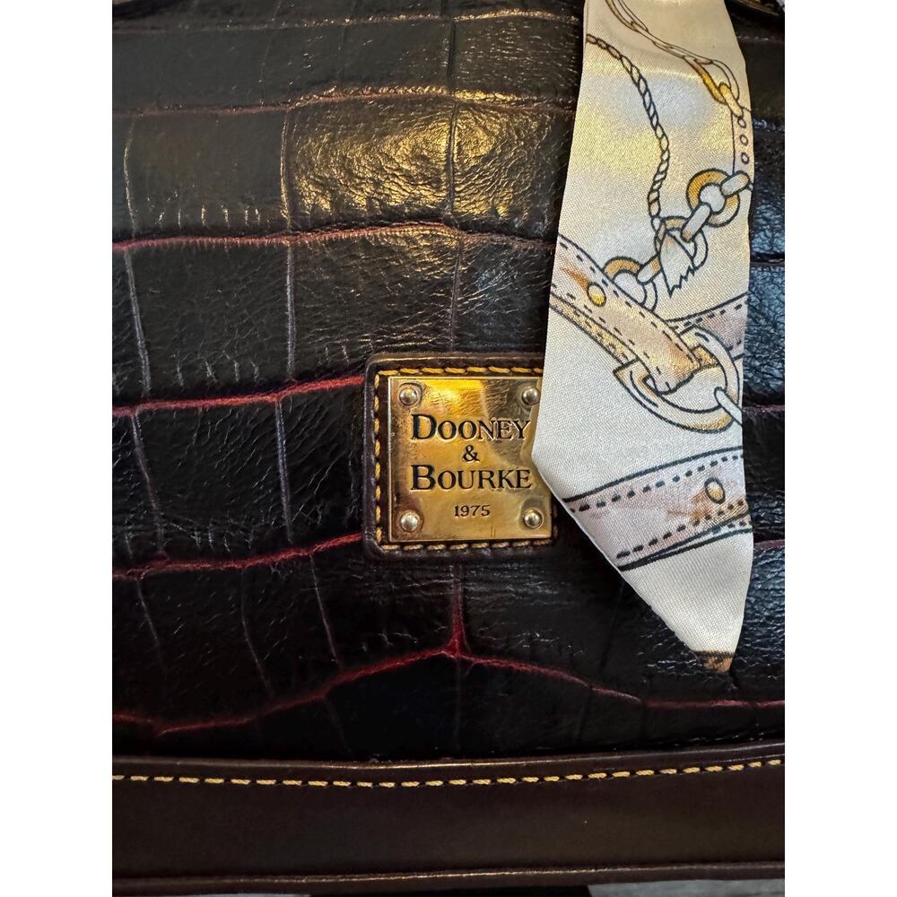 Extra Large Dooney Bourke Chestnut Croc Embossed Leather Satchel – Red Trim Bag - Picture 2 of 16
